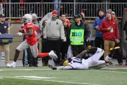 Parris Campbell outruns Michigan's Devin Bush; Bush was injured on the play
