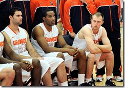 Trevor Cooney a redshirt freshman on this years Syracuse men's basketball team looks down the bench before this years team photo is taken at 2012 Syracuse Men's Basketball Media Day at the Carmelo K. Anthony Center. Dennis Nett/The Post-Standard