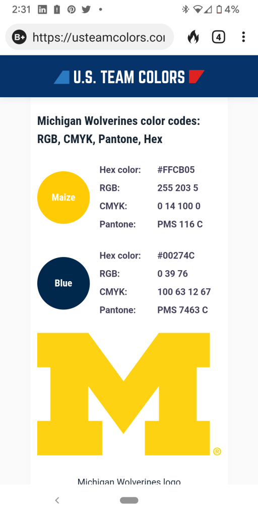 Michigan Football Related Ot Official Colors Matching Mgoblog