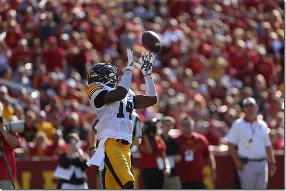 Iowa defensive back Desmond King punt returns the ball during the Cy-Hawk Series game against Iowa State in Jack Trice Stadium in Ames, Iowa on Sept. 12, 2015. The Hawkeyes defeated the Cyclones, 31-17. (The Daily Iowan/ Alyssa Hitchcock)