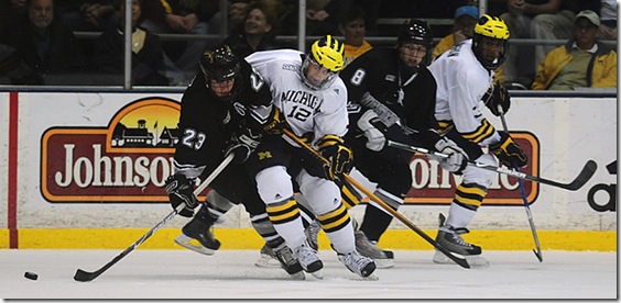 Carl Hagelin of the Michigan Hockey Team plays against Western Michigan University at the Yost Ice Arena on Friday November 14th. Michigan lost the game 2-1. (SAID ALSALAH /Daily)